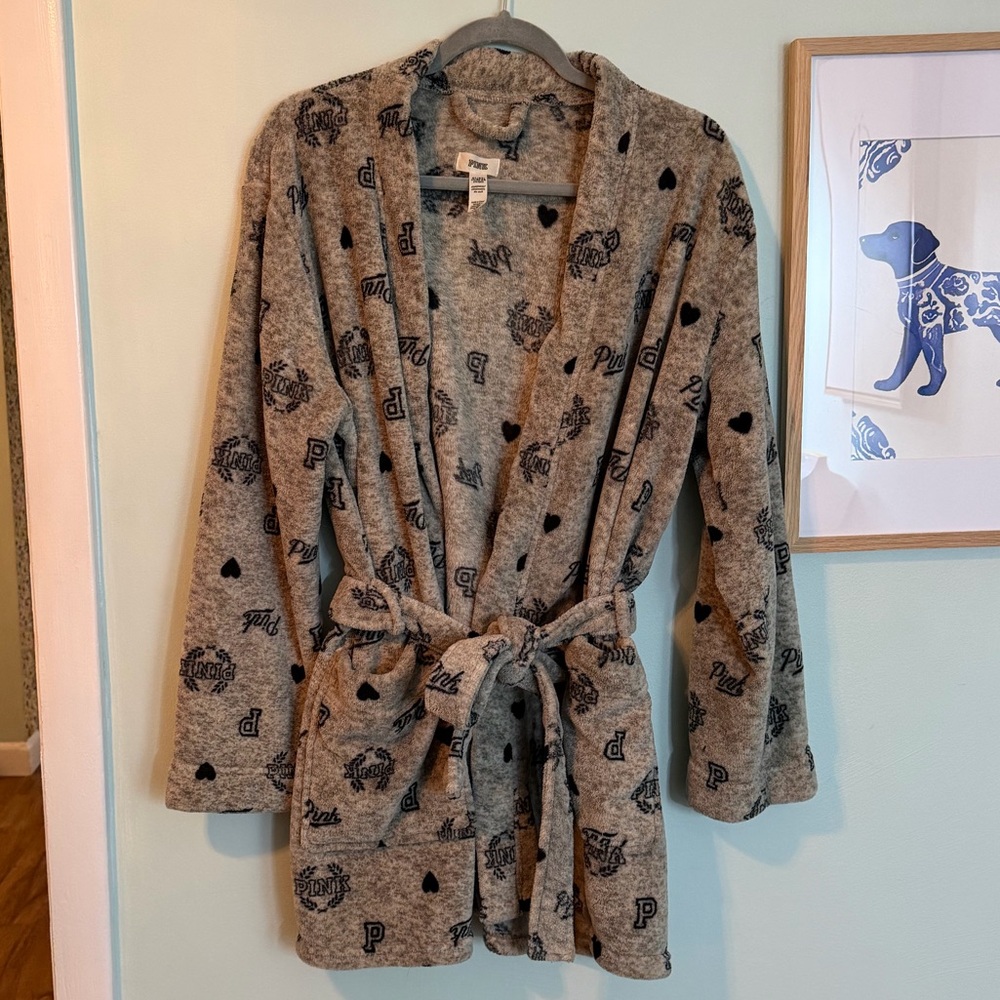 Victoria Secret Grey Robe with Black Print Sleepwear